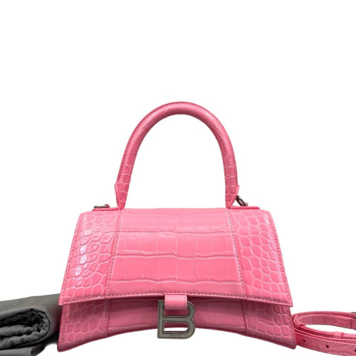 Balenciaga Hourglass Small Calfskin Crocodile Embossed Pink