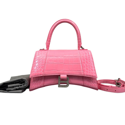 Balenciaga Hourglass Small Calfskin Crocodile Embossed Pink