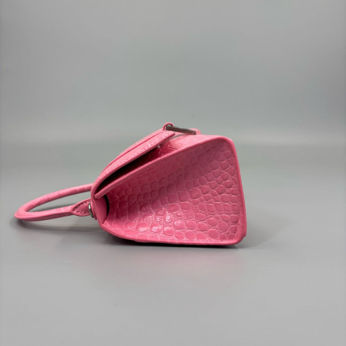 Balenciaga Hourglass Small Calfskin Crocodile Embossed Pink