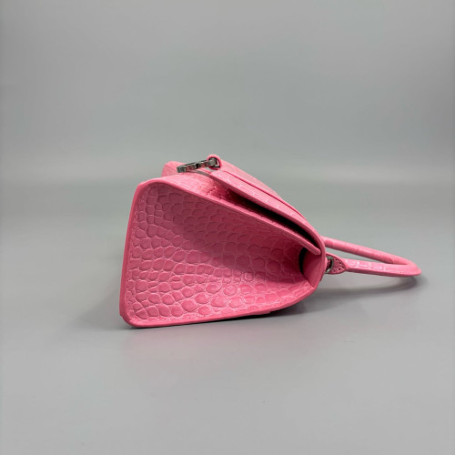 Balenciaga Hourglass Small Calfskin Crocodile Embossed Pink