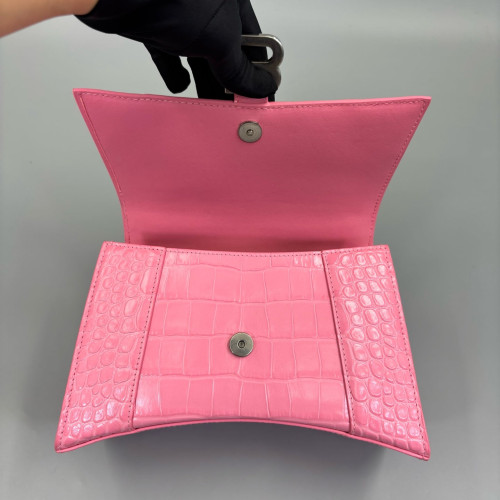 Balenciaga Hourglass Small Calfskin Crocodile Embossed Pink