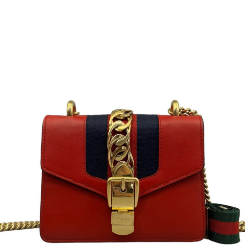 Gucci Mini Sylvie Shoulder Bag Calfskin Red