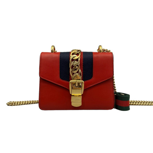 Gucci Mini Sylvie Shoulder Bag Calfskin Red