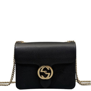 Gucci Small Interlocking G Shoulder Bag Calfskin Black