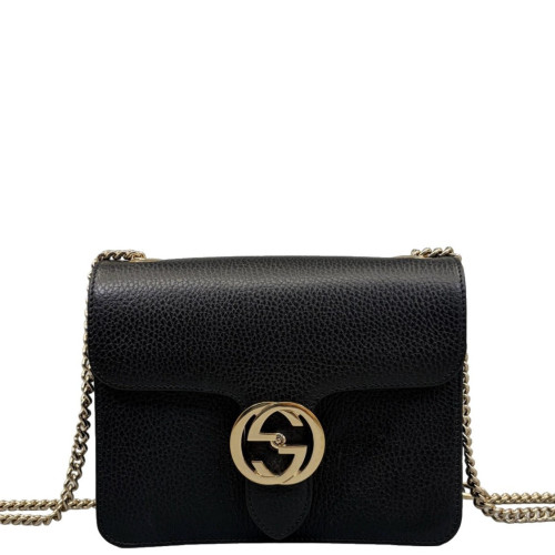 Gucci Small Interlocking G Shoulder Bag Calfskin Black