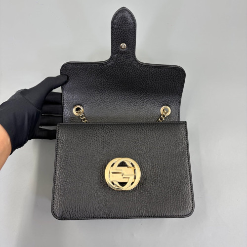 Gucci Small Interlocking G Shoulder Bag Calfskin Black