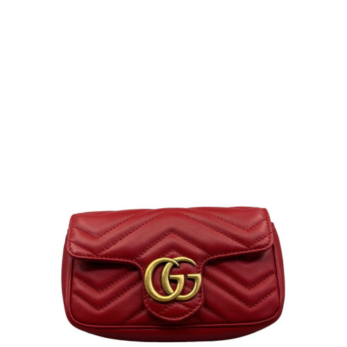 Gucci Matelasse Super Mini GG Marmont Calfskin Red