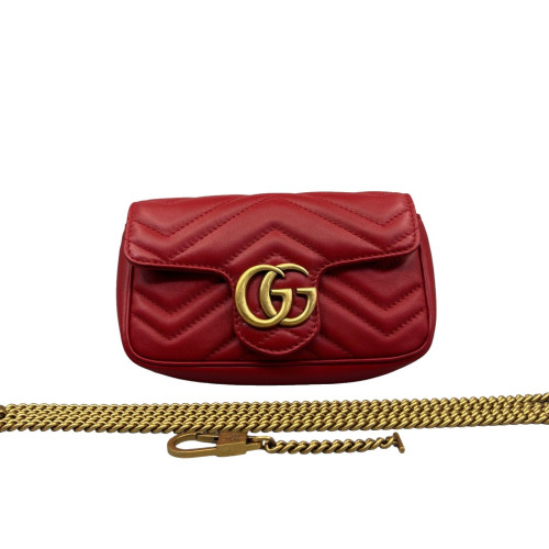 Gucci Matelasse Super Mini GG Marmont Calfskin Red