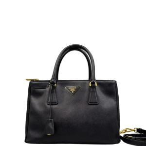 Prada Medium Galleria Double Zip Tote Saffiano Calfskin Black