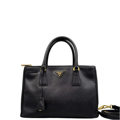 Prada Medium Galleria Double Zip Tote Saffiano Calfskin Black