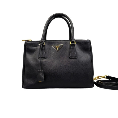 Prada Medium Galleria Double Zip Tote Saffiano Calfskin Black