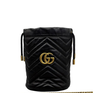 Gucci Matelasse Mini GG Marmont Bucket Bag Calfskin Black
