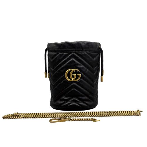 Gucci Matelasse Mini GG Marmont Bucket Bag Calfskin Black