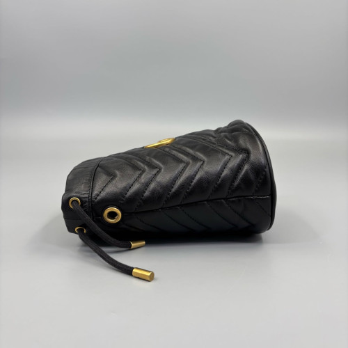 Gucci Matelasse Mini GG Marmont Bucket Bag Calfskin Black