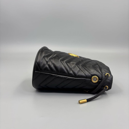 Gucci Matelasse Mini GG Marmont Bucket Bag Calfskin Black