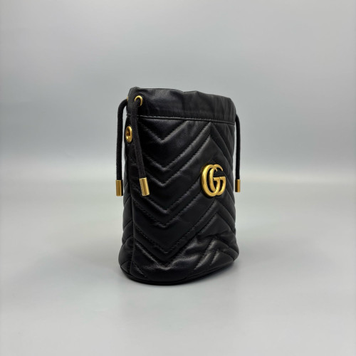 Gucci Matelasse Mini GG Marmont Bucket Bag Calfskin Black