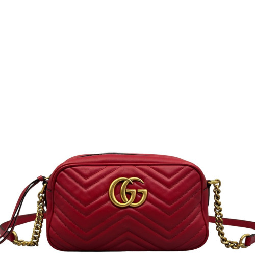 Gucci Matelasse Small GG Marmont Chain Shoulder Bag Calfskin Red