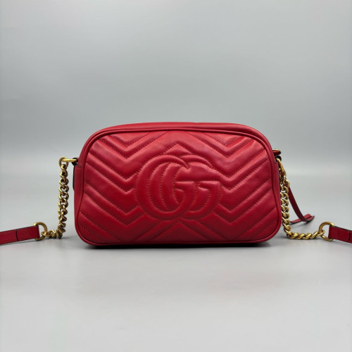 Gucci Matelasse Small GG Marmont Chain Shoulder Bag Calfskin Red