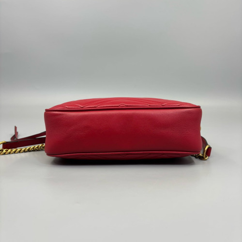 Gucci Matelasse Small GG Marmont Chain Shoulder Bag Calfskin Red