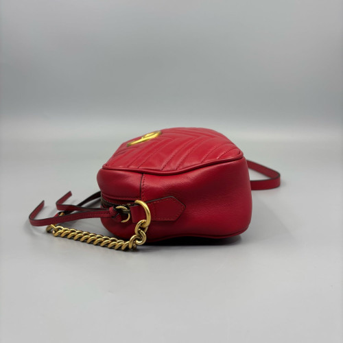 Gucci Matelasse Small GG Marmont Chain Shoulder Bag Calfskin Red