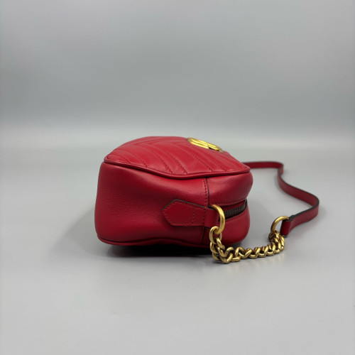 Gucci Matelasse Small GG Marmont Chain Shoulder Bag Calfskin Red