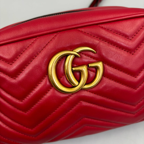 Gucci Matelasse Small GG Marmont Chain Shoulder Bag Calfskin Red