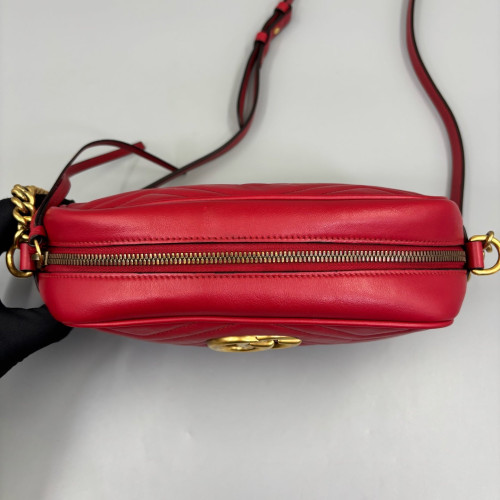 Gucci Matelasse Small GG Marmont Chain Shoulder Bag Calfskin Red