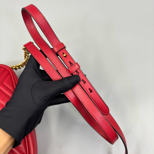 Gucci Matelasse Small GG Marmont Chain Shoulder Bag Calfskin Red