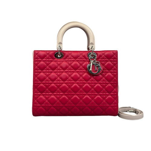 Dior Large Lady Dior Lambskin Red White Dior Large Lady Dior Lambskin Red White