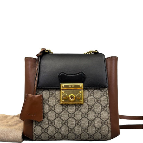 Gucci Padlock Backpack GG Supreme Monogram Black Brown