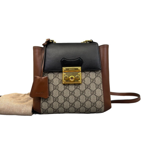 Gucci Padlock Backpack GG Supreme Monogram Black Brown