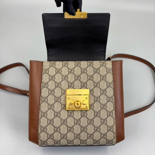 Gucci Padlock Backpack GG Supreme Monogram Black Brown