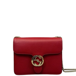 Gucci Small Interlocking G Shoulder Bag Calfskin Red