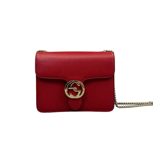 Gucci Small Interlocking G Shoulder Bag Calfskin Red
