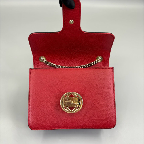 Gucci Small Interlocking G Shoulder Bag Calfskin Red