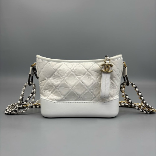Chanel Quilted Small Gabrielle Hobo Calfskin White Chanel Quilted Small Gabrielle Hobo Calfskin White