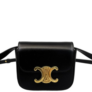Celine Triomphe Mini Claude Shoulder Bag Calfskin Black Celine Triomphe Mini Claude Shoulder Bag Calfskin Black