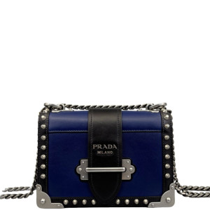 Prada Studded Small Cahier Calfskin Blue Black