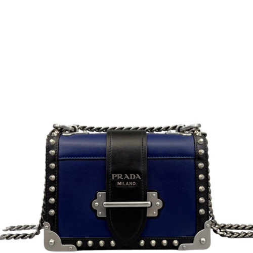 Prada Studded Small Cahier Calfskin Blue Black