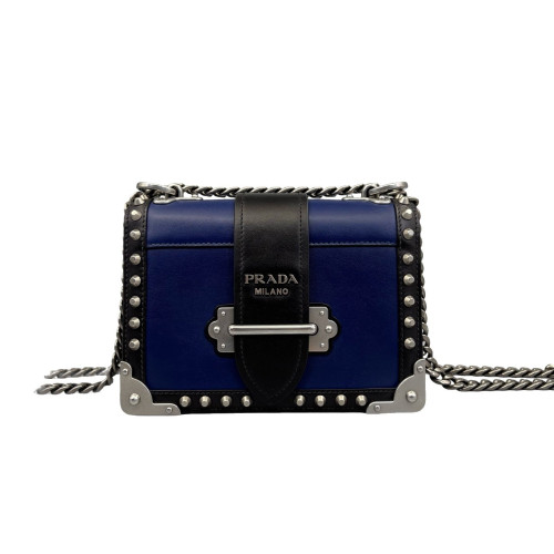 Prada Studded Small Cahier Calfskin Blue Black