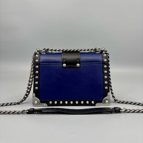 Prada Studded Small Cahier Calfskin Blue Black