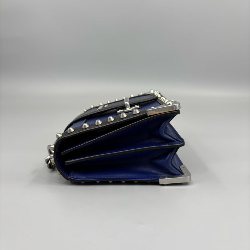 Prada Studded Small Cahier Calfskin Blue Black