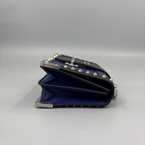 Prada Studded Small Cahier Calfskin Blue Black