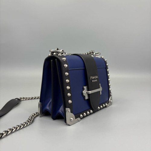 Prada Studded Small Cahier Calfskin Blue Black