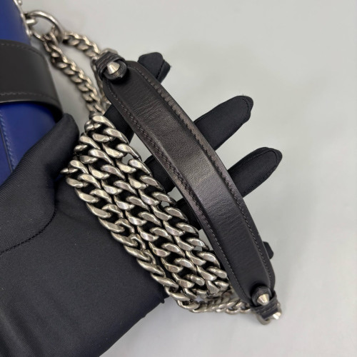 Prada Studded Small Cahier Calfskin Blue Black