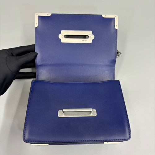 Prada Studded Small Cahier Calfskin Blue Black