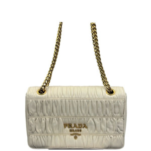 Prada Shoulder Bag Crumpled Calfskin White