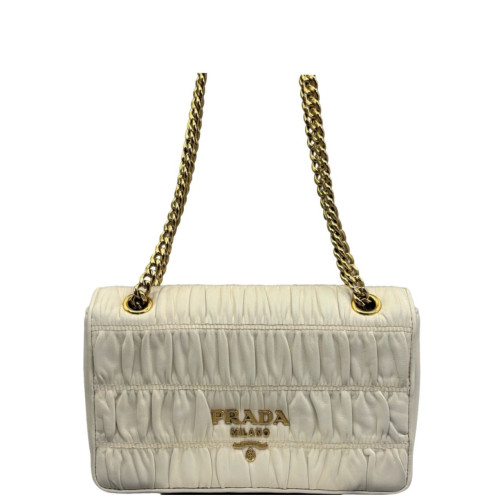 Prada Shoulder Bag Crumpled Calfskin White