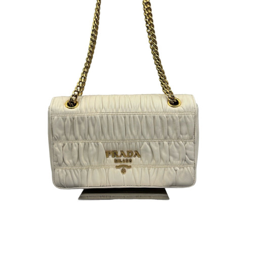 Prada Shoulder Bag Crumpled Calfskin White