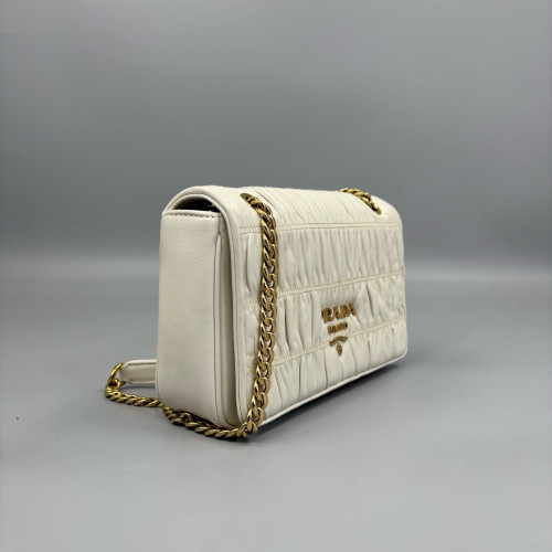 Prada Shoulder Bag Crumpled Calfskin White